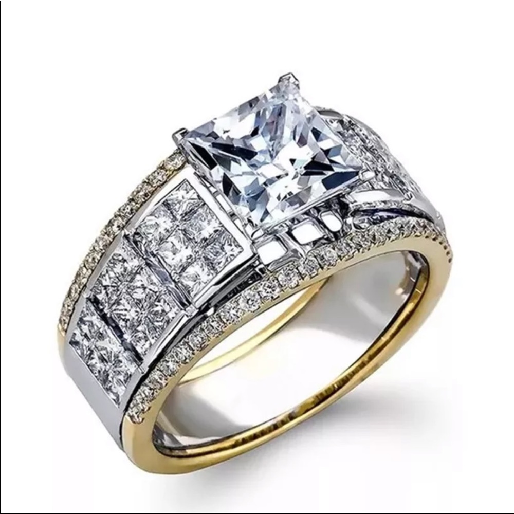 New 925 Silver Two Tone Diamond Beautiful Ring - Picture 1 of 3
